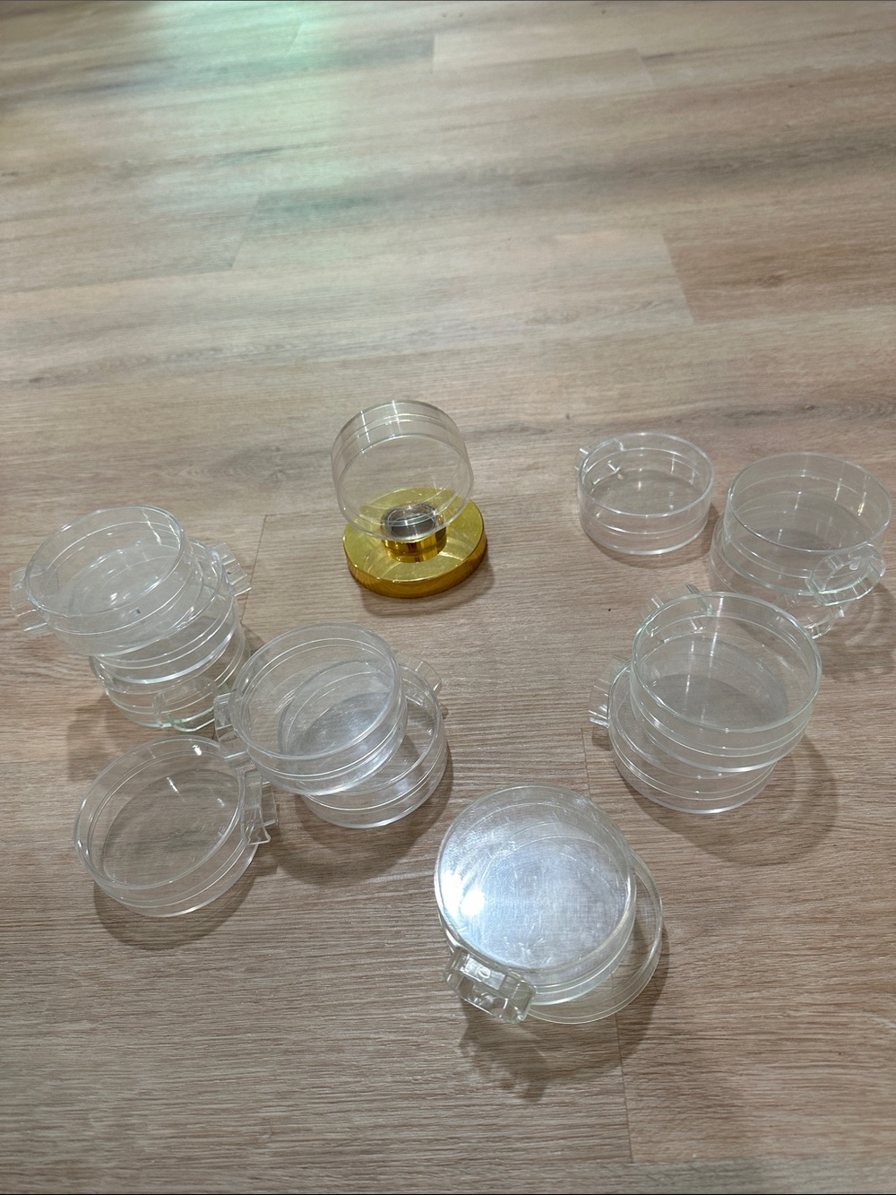 Clear plastic hockey puck storage display case container holder